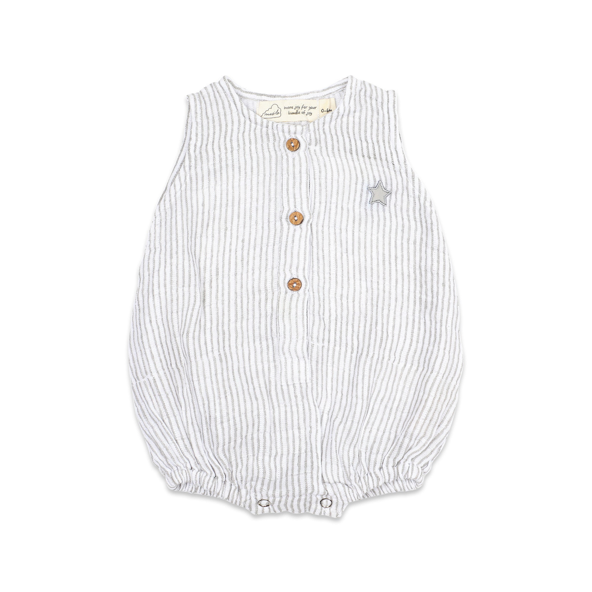 Masilo Organic Muslin Baby Romper - Grey Stripe
