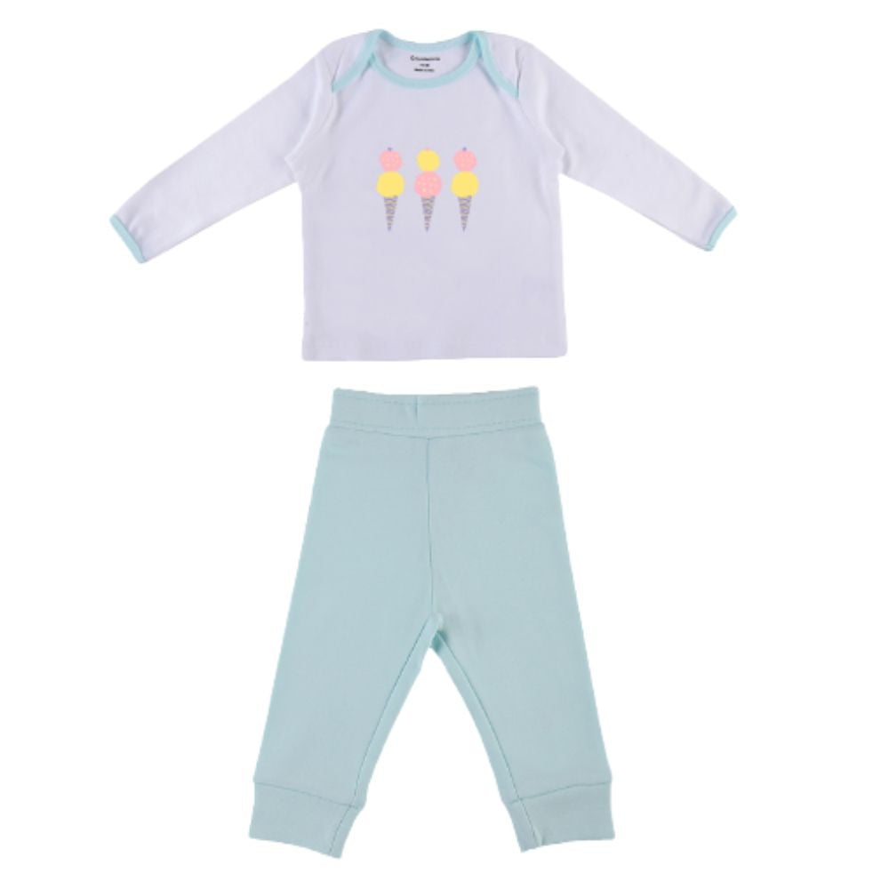 My Milestones Baby T-shirt & Pant Set Full Sleeves -White/Aqua