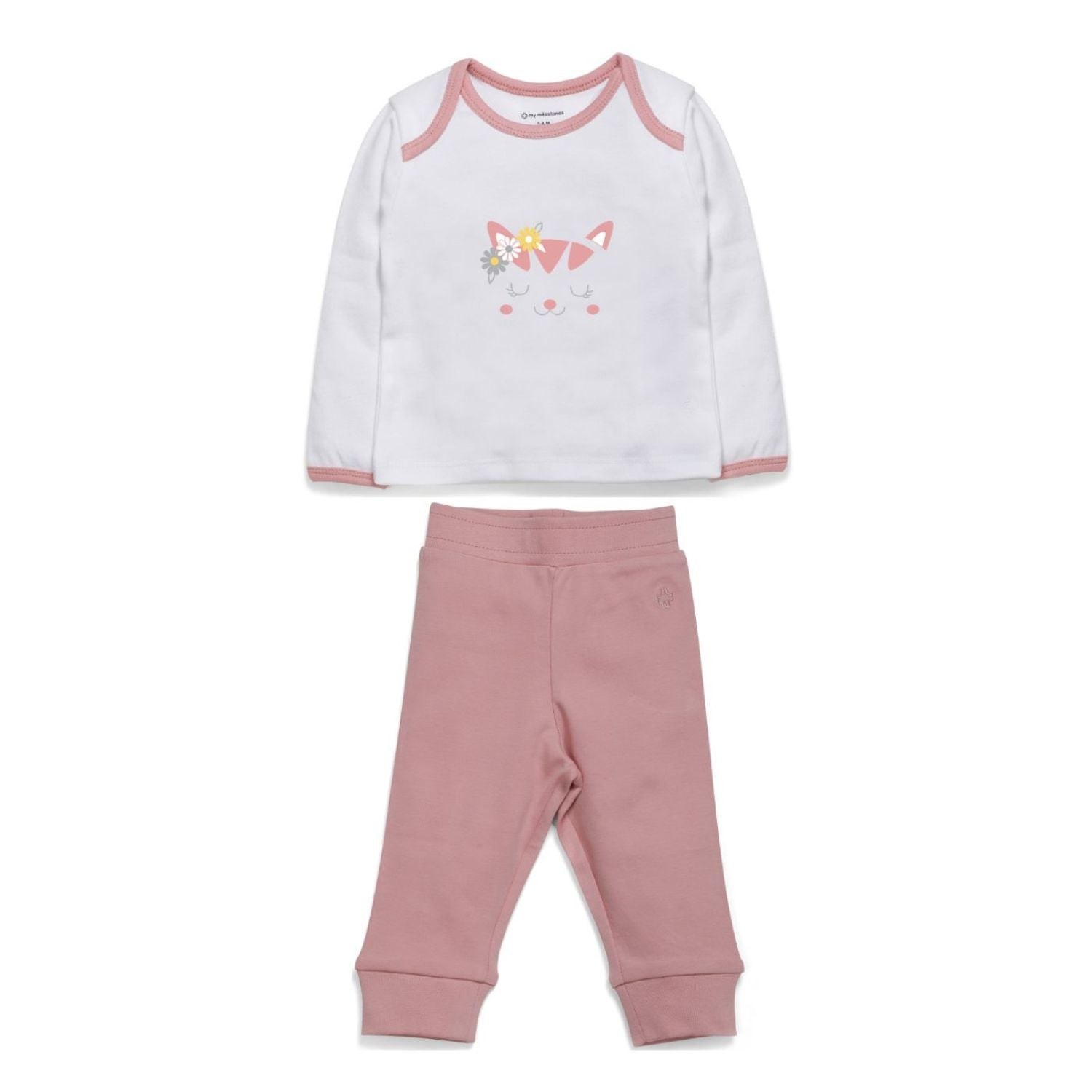 My Milestones Baby T-shirt & Pant Set Full Sleeves -White/Peach