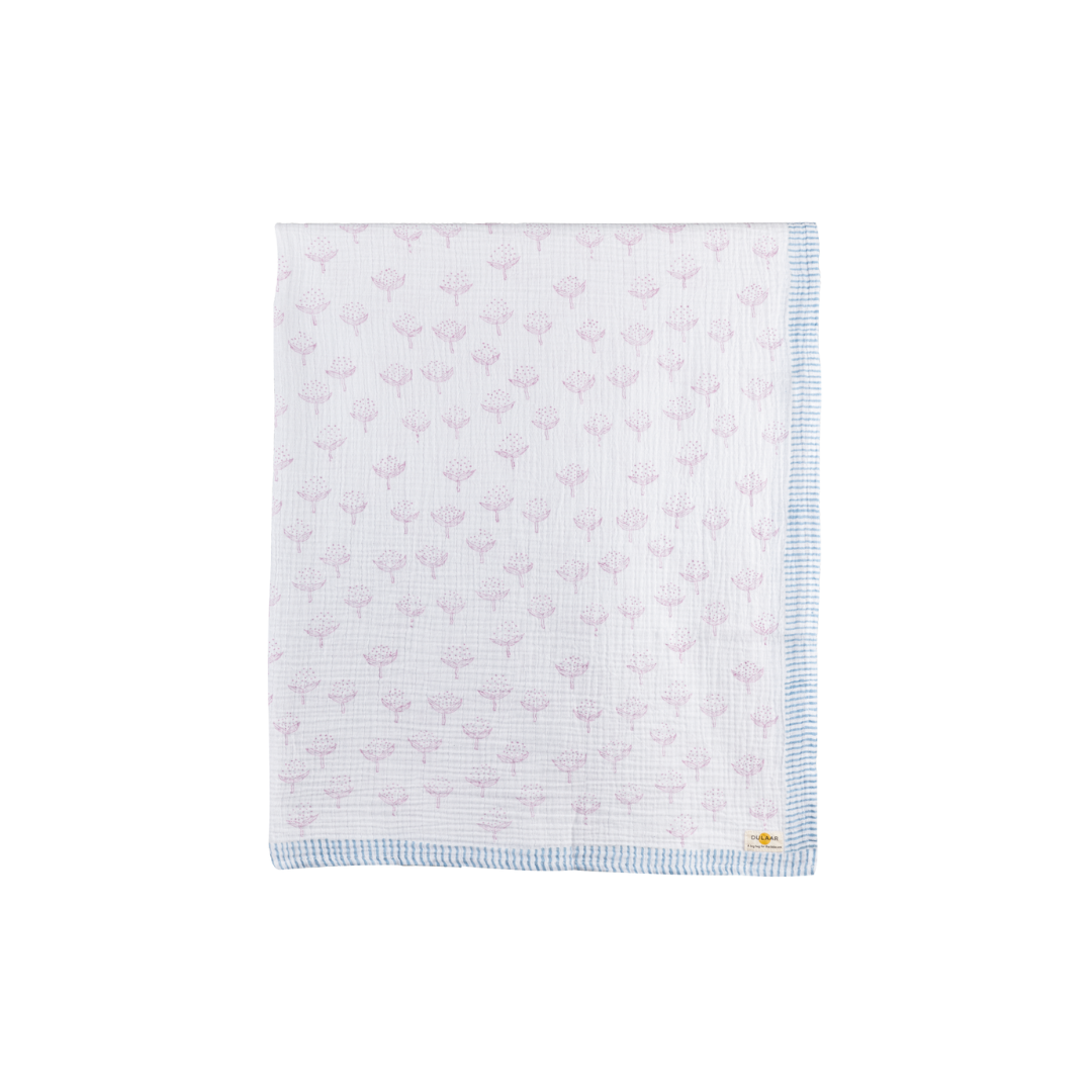 Dulaar Organic Muslin Swaddle (Hand-Block Printed) - Cotton Cheer Pink