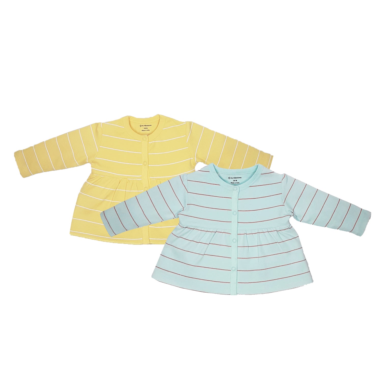 My Milestones T-shirt Full Sleeves Girls Yellow Striped / Aqua Striped - 2 Pc Pack