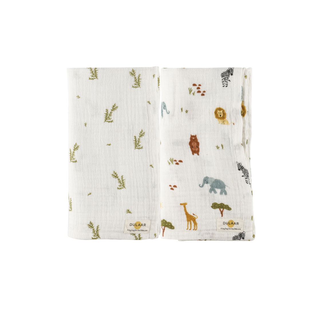 Dulaar Organic Muslin Swaddle (Set of 2) - Green Zen + Squad Goals