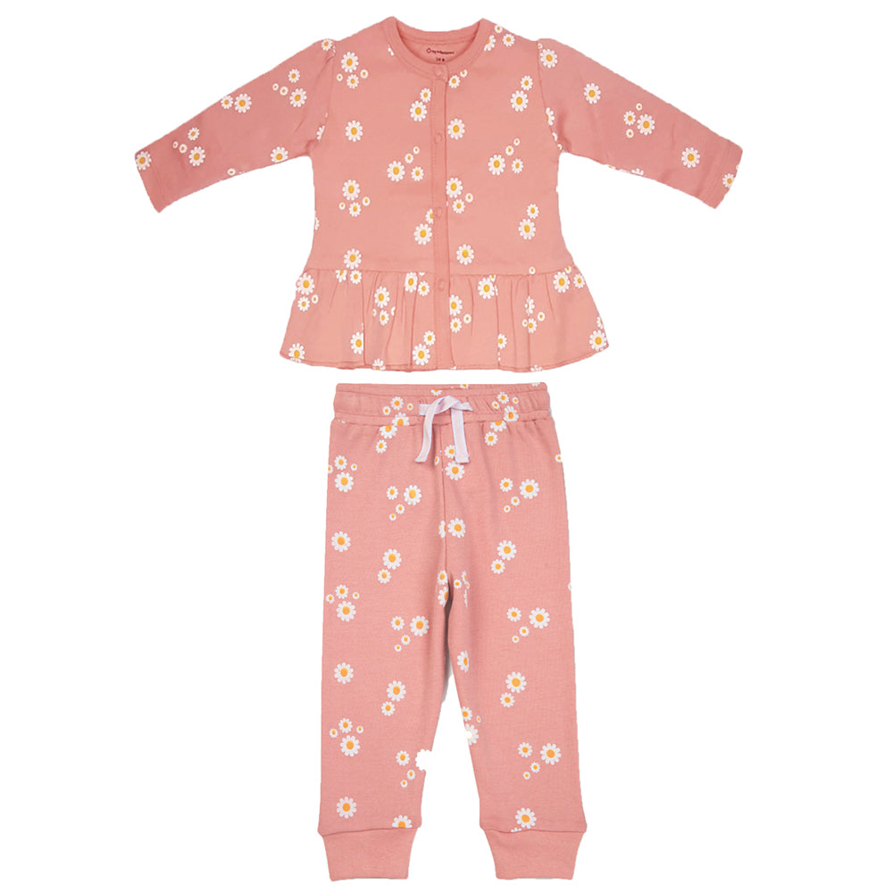 My Milestones Baby Top & Bottom Set - Peach Daisy Print