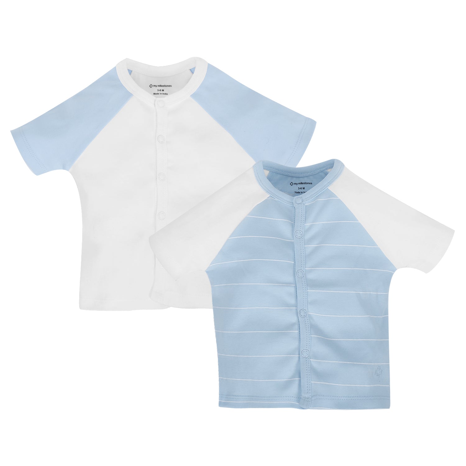 My Milestones T-shirt Half Sleeves Boys Baby Blue White / White Baby Blue -2Pc Pack