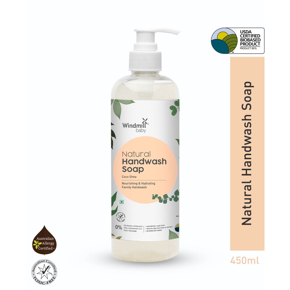 Windmill Baby Natural Coco Shea Handwash Liquid Soap, Nourishing And Hydrating For The Whole Family, USDA Certified, Allergen Free - 450ml