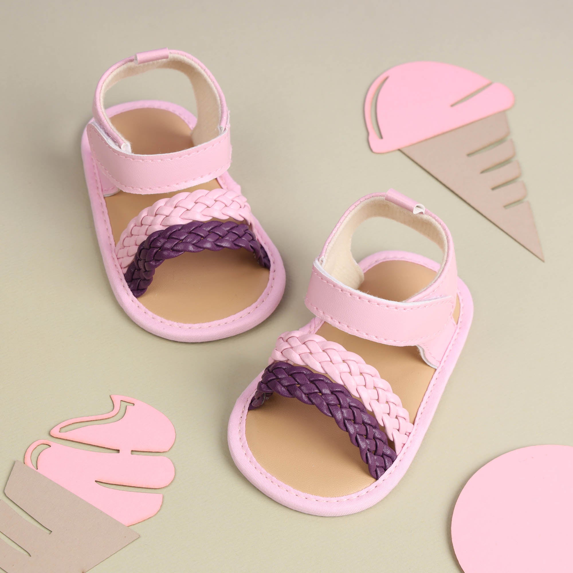 Kicks & Crawl- Pink & Purple Braided Sandals