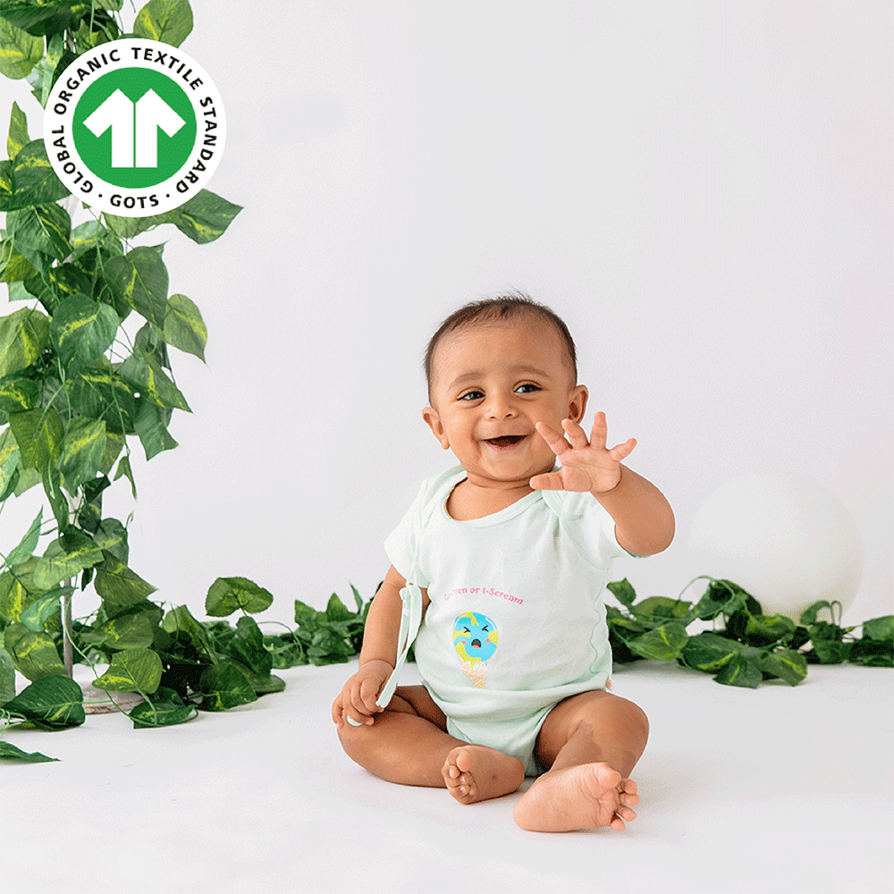 Greendigo Organic Cotton Green Bodysuit For New Born Baby Boys And Baby Girls