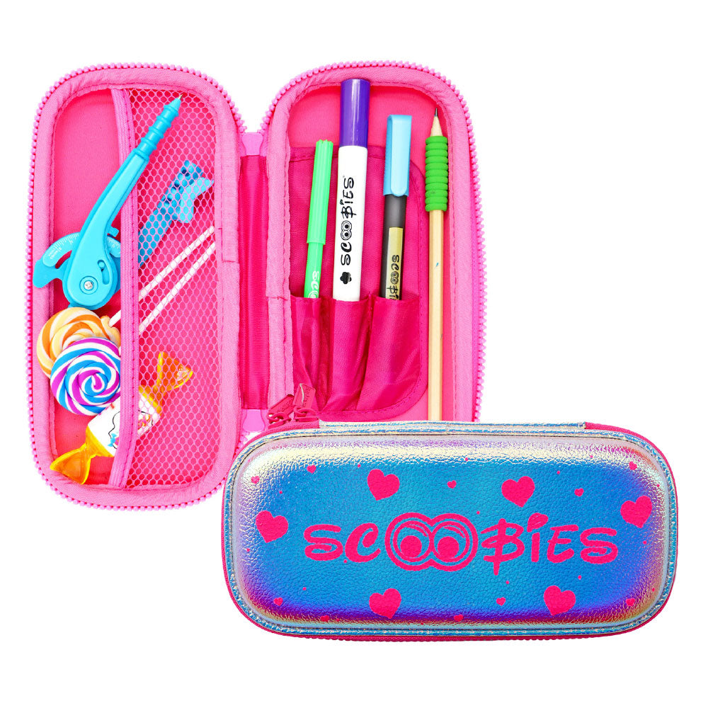 Scoobies Heart is Pink Holographic Pencil Case | With Separate Pens Slot | Premium EVA Quality | Multi-Use Pouch