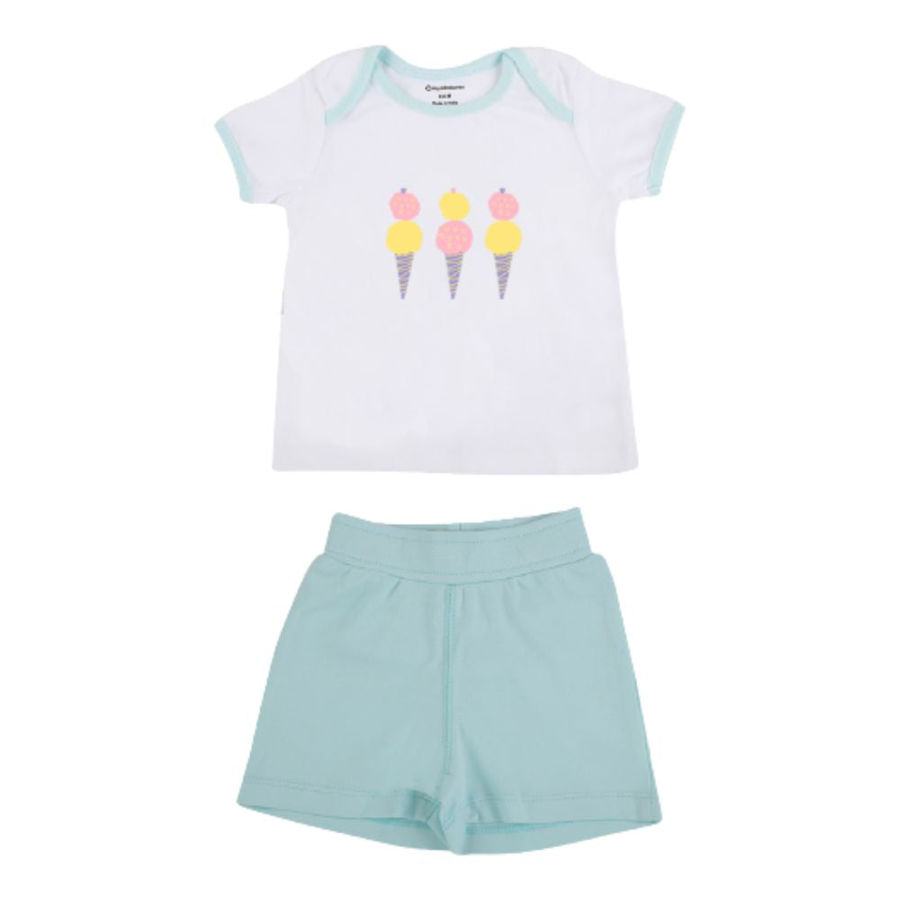 My Milestones Baby Top Bottom Set- Half Sleeves T-shirt with Shorts-White/Aqua