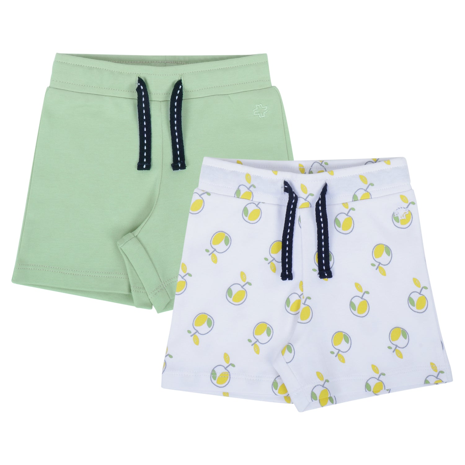 My Milestones Shorts - White Apples / Sage Green- 2 Pc Pack