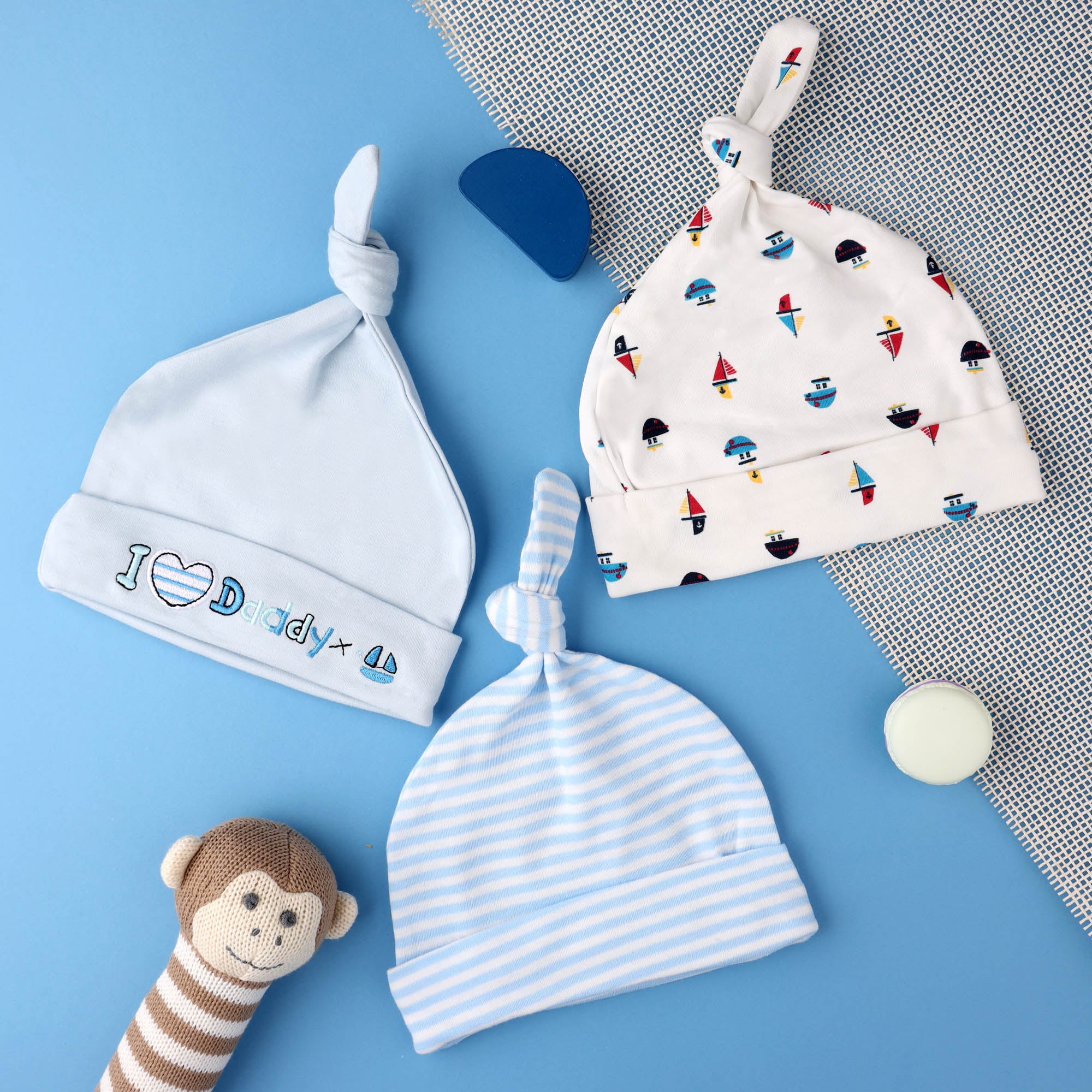 Kicks & Crawl- Daddy's Baby Knotted Caps - Pack of 3