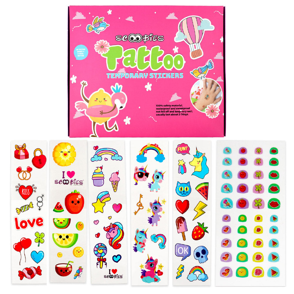 Scoobies Tattoo Temporary Stickers | 10 Tattoo Sheets | With 2 Additional Nail Tattoo | Kids Safe | Skin-Friendly | Party Favours for Kids