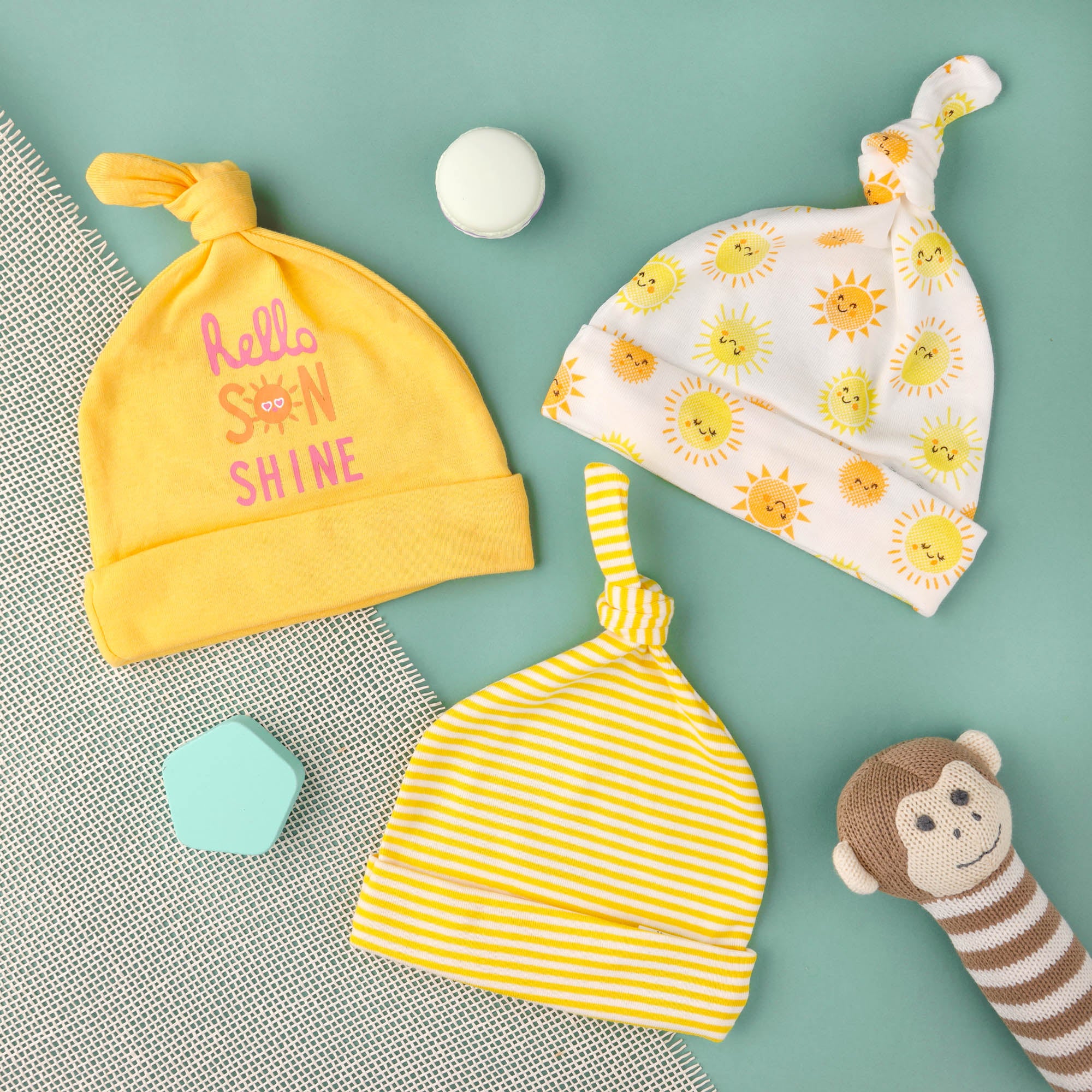 Kicks & Crawl- Hello Sunshine Knotted Caps - Pack of 3