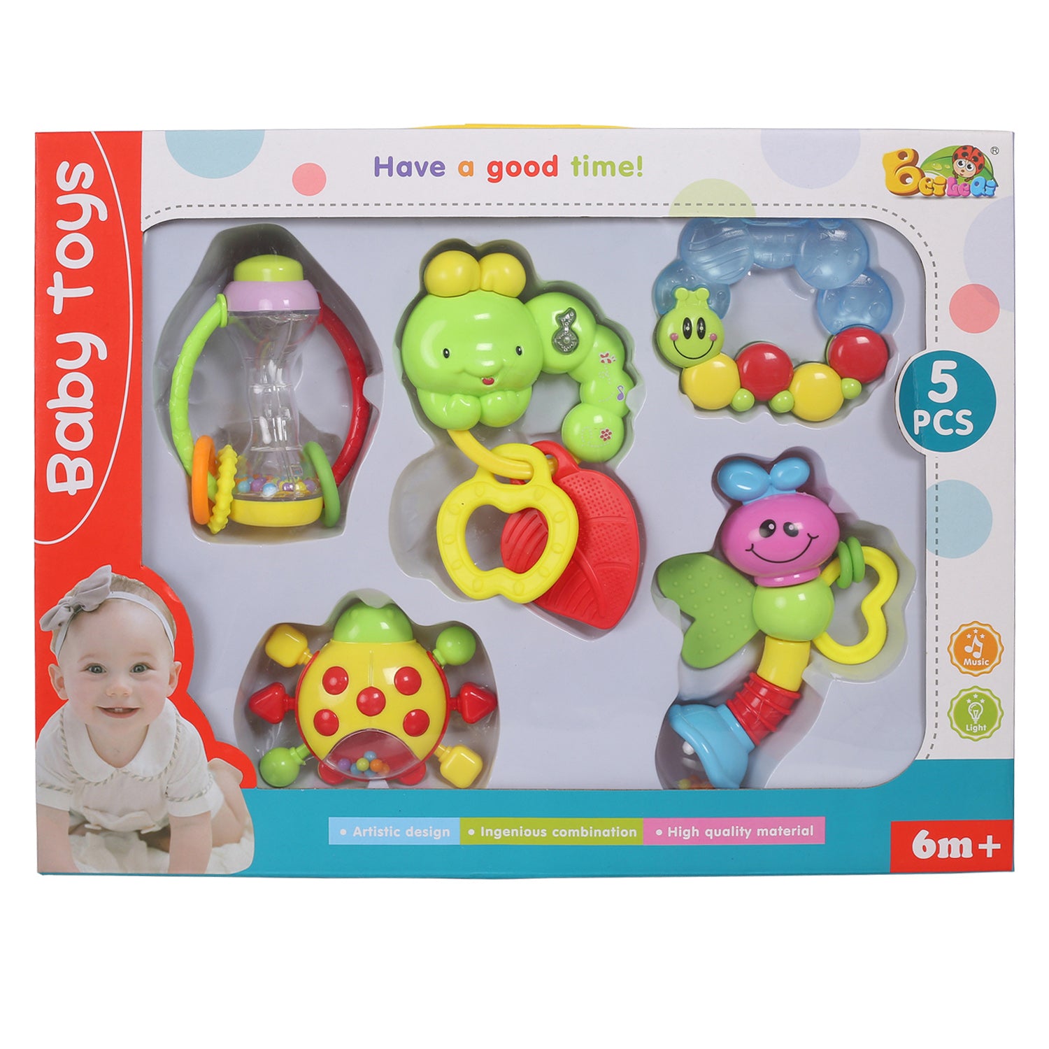 Baby Moo Premium Multicolour Set of 5 Musical Rattle Toys With Light