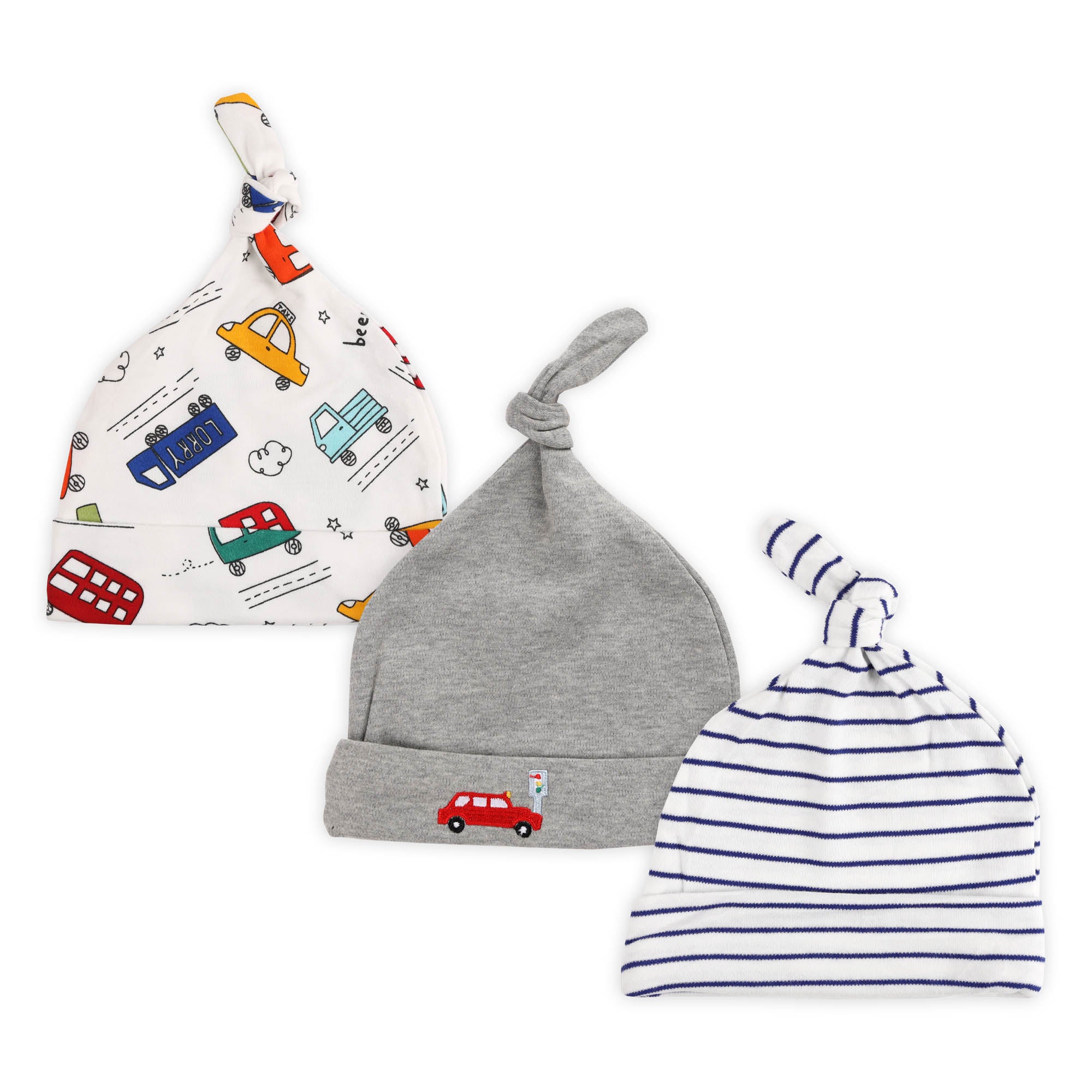 Kicks & Crawl- Vroom Vroom Knotted Caps - Pack of 3