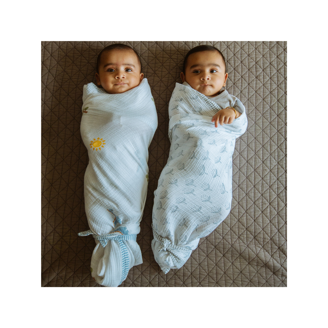 Dulaar Organic Muslin Swaddle (Hand-Block Printed) - A Day With Dinos