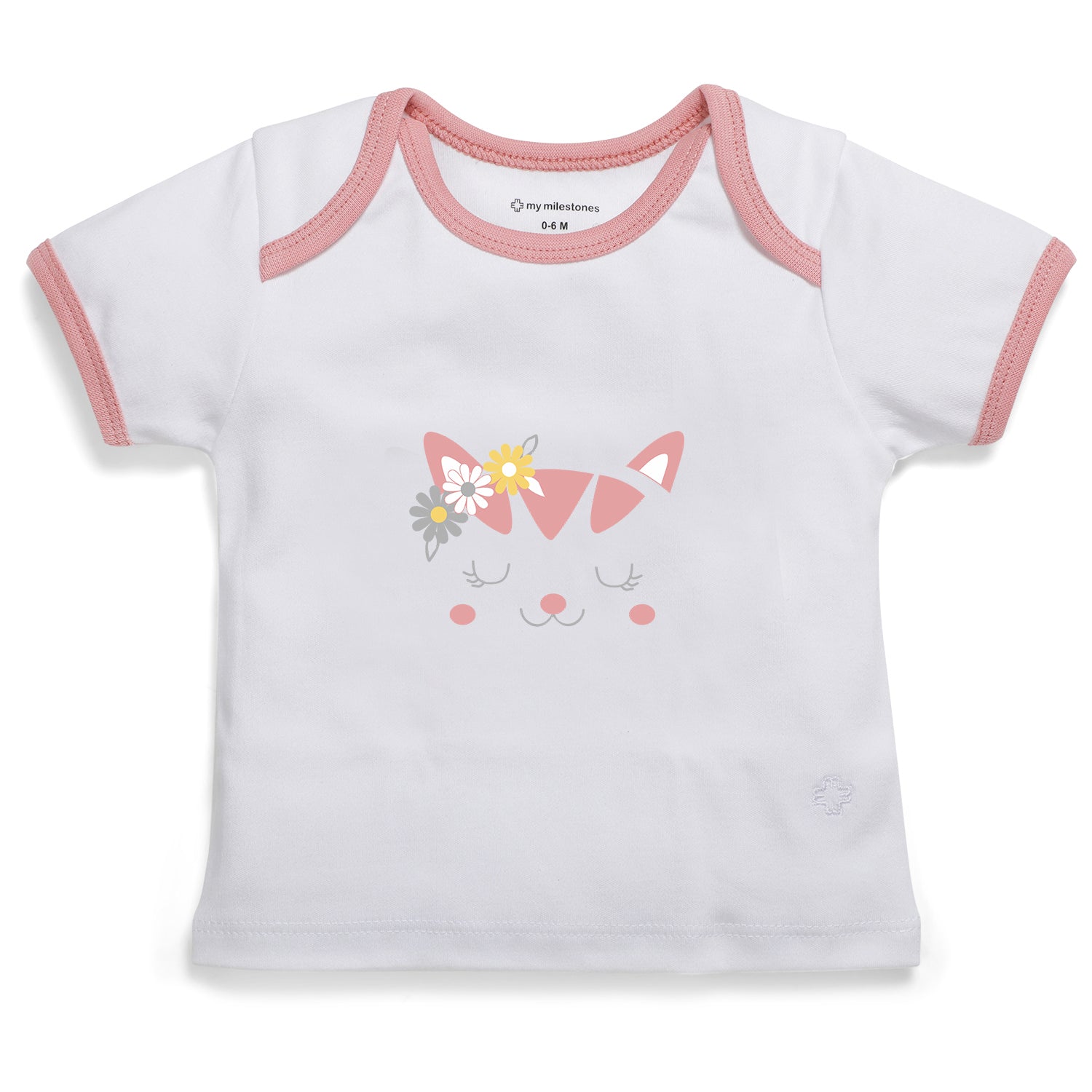 My Milestones Baby Top Bottom Set- Half Sleeves T-shirt with Shorts-White/ Peach