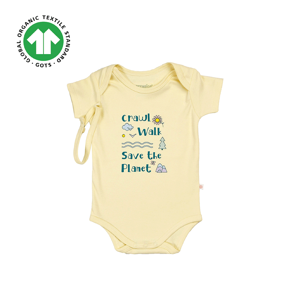 Greendigo Organic Cotton Yellow Bodysuit For New Born Baby Boys And Baby Girls