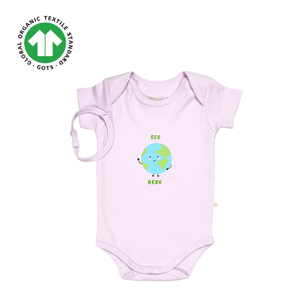 Greendigo Organic Cotton Lavender Bodysuit For New born Baby Boys And Baby Girls