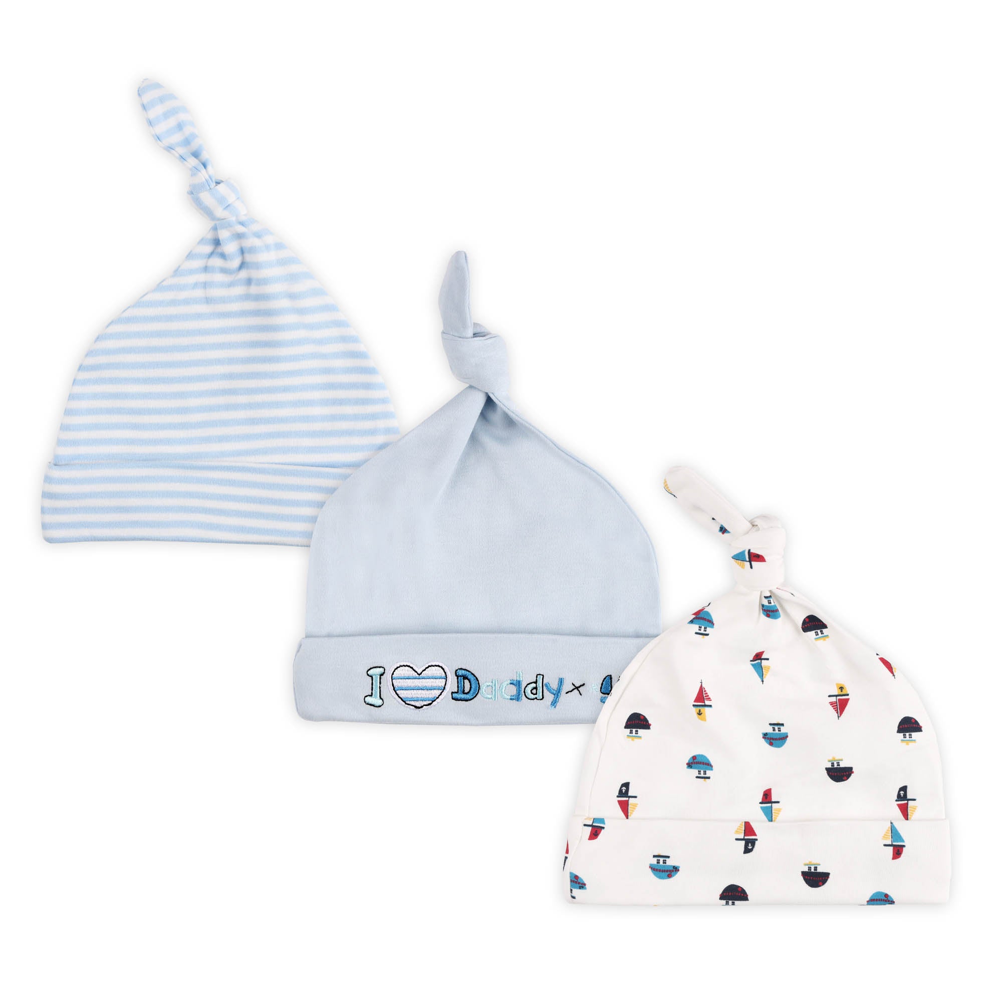 Kicks & Crawl- Daddy's Baby Knotted Caps - Pack of 3