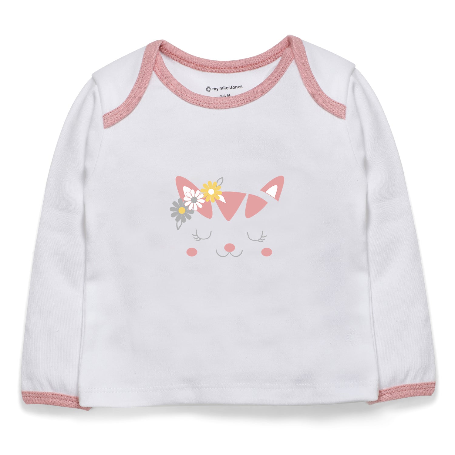 My Milestones Baby T-shirt & Pant Set Full Sleeves -White/Peach