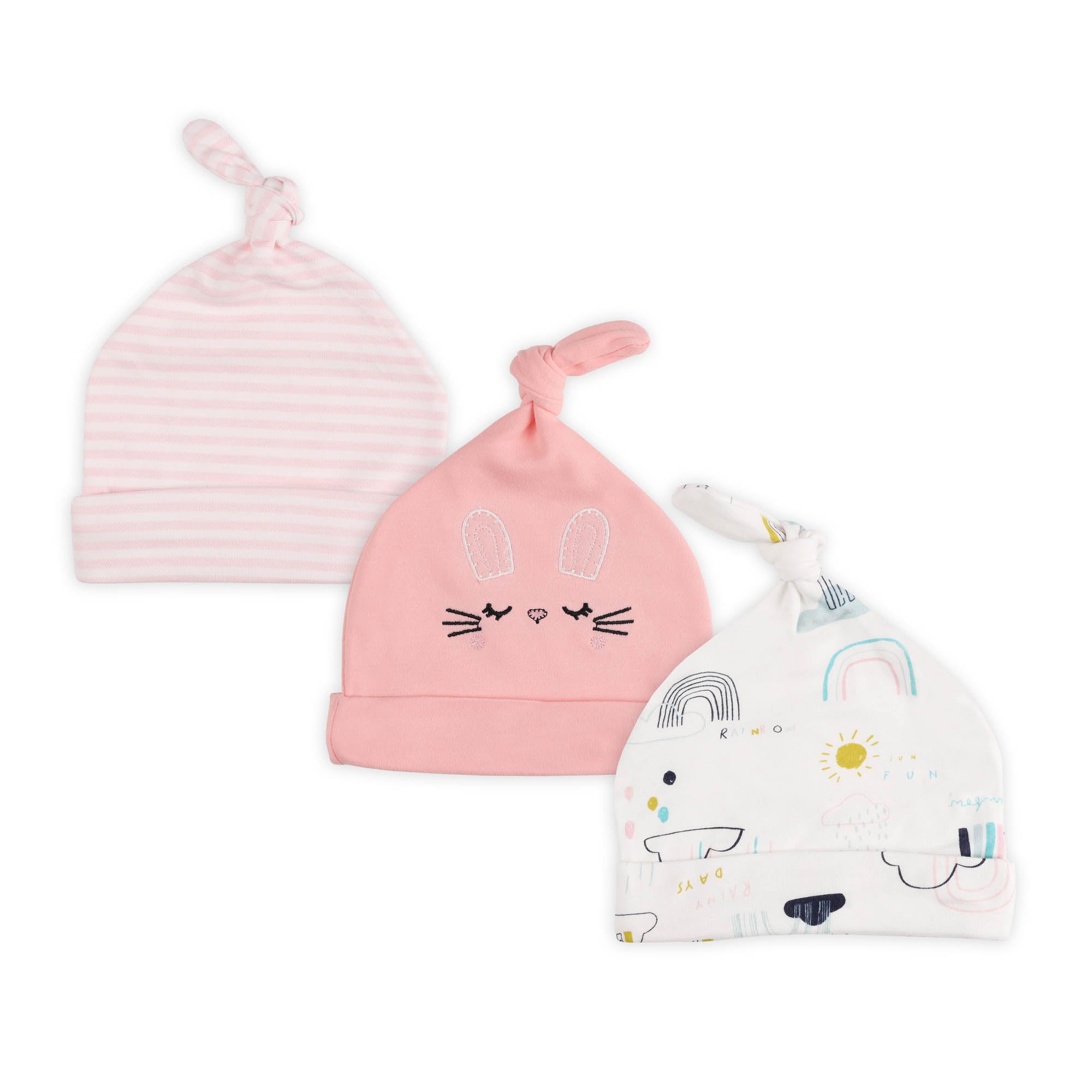 Kicks & Crawl- Cute Kitten Knotted Caps - Pack of 3
