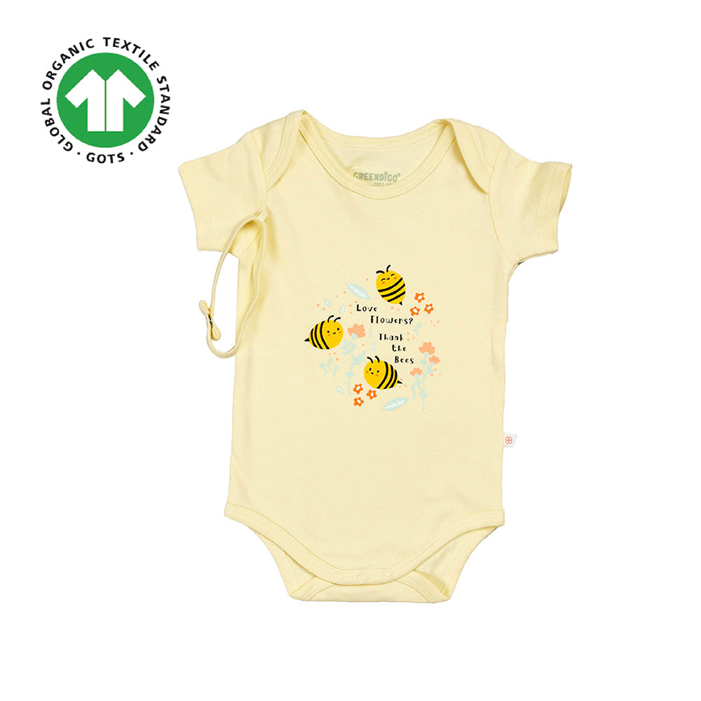 Greendigo Organic Cotton Yellow Bodysuit For New Born Baby Boys And Baby Girls