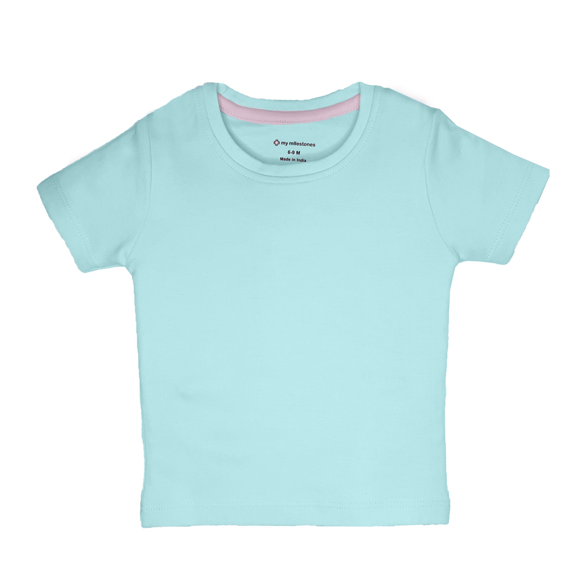 My Milestones Round Neck T-Shirt HS Solid Aqua / Peach / Pink - 3 Pc Pack