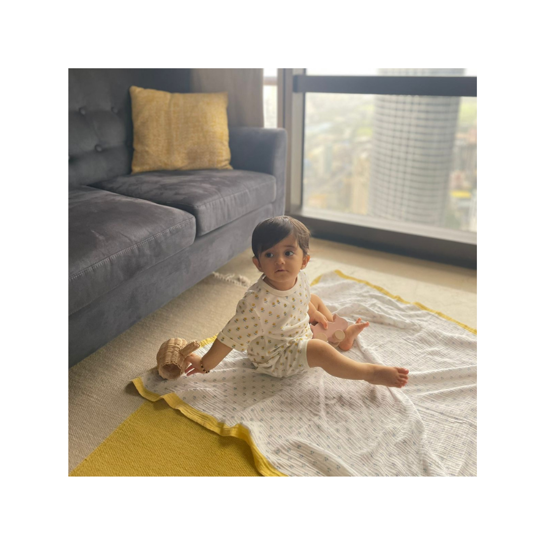 Dulaar Organic Muslin Swaddle (Hand-Block Printed) - Flowers From Sanganer