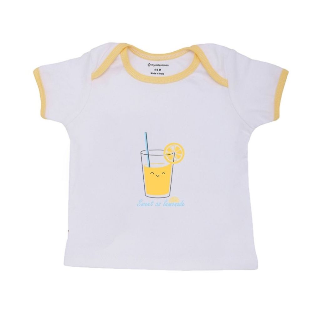 My Milestones Baby Top Bottom Set- Half Sleeves T-shirt with Shorts-White/Yellow