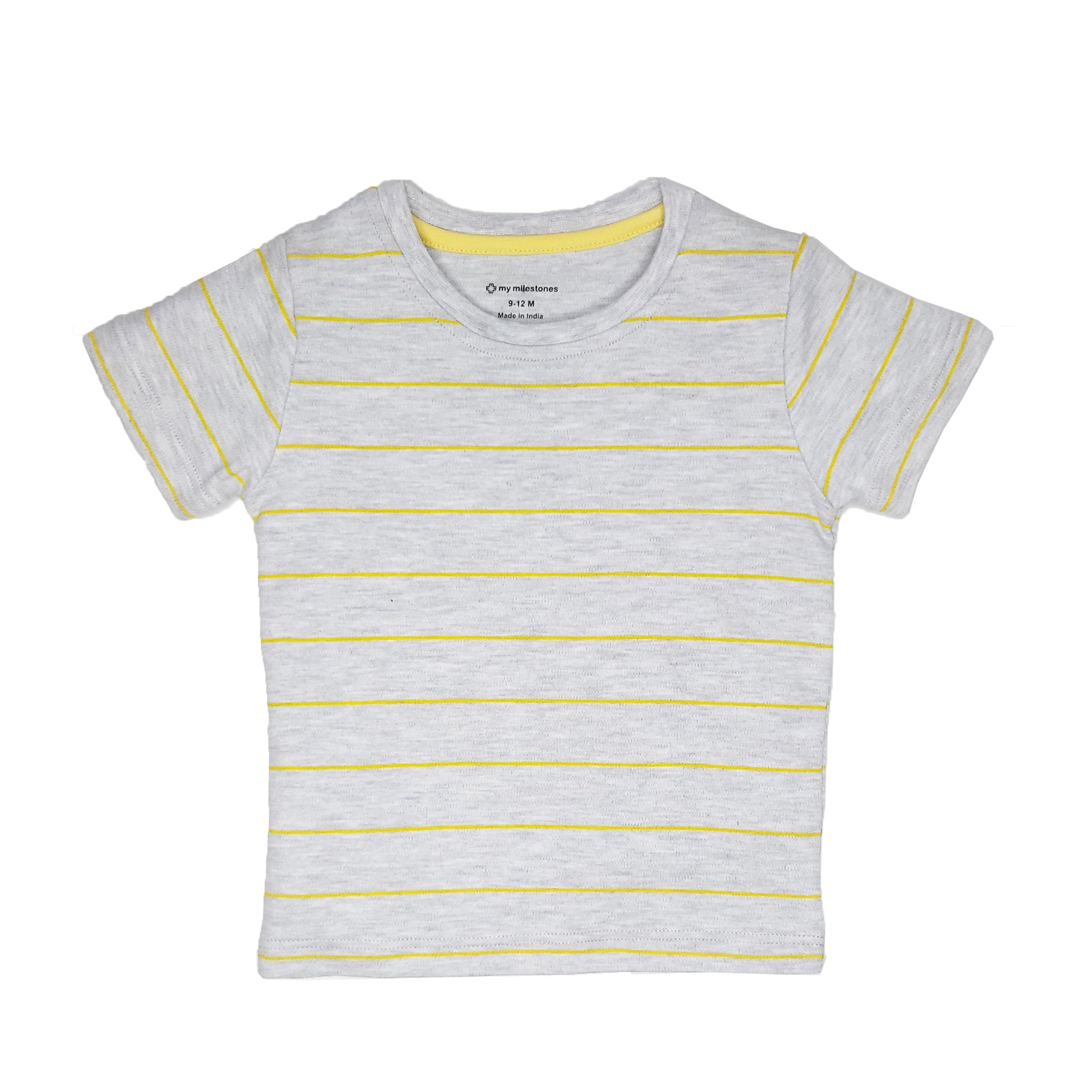 My Milestones Round Neck T-Shirt HS Stripes Yellow / White / Grey - 3 Pc Pack