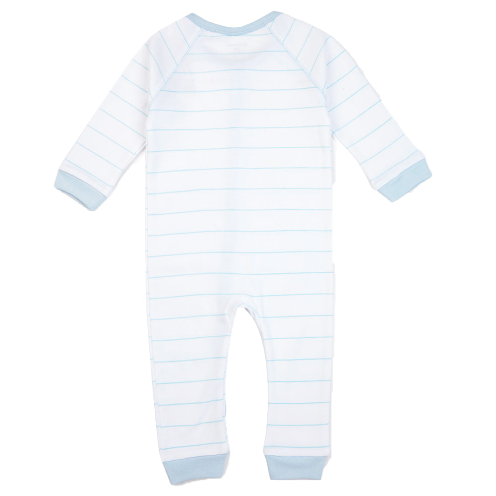 My Milestones Romper White With Sage Baby Blue - Stripes