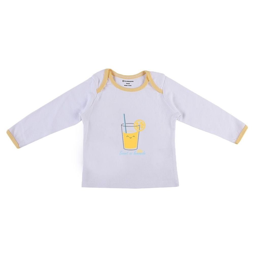 My Milestones Baby T-shirt & Pant Set Full Sleeves -White/Yellow