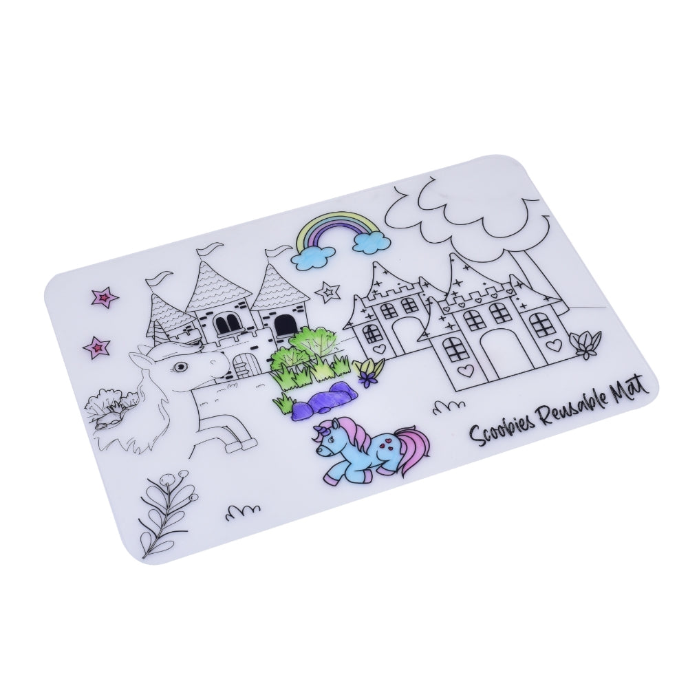 Unicorn Doodle Mat | With 6 Dry-Erase & Washable Markers | DIY Creative Learning | Reusable Silicone Quality
