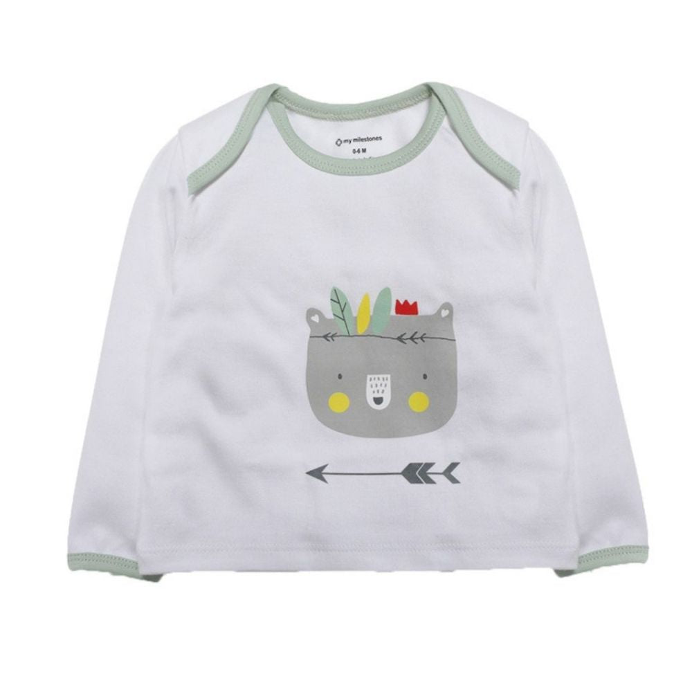 My Milestones Baby T-shirt & Pant Set Full Sleeves -White/Sage Green