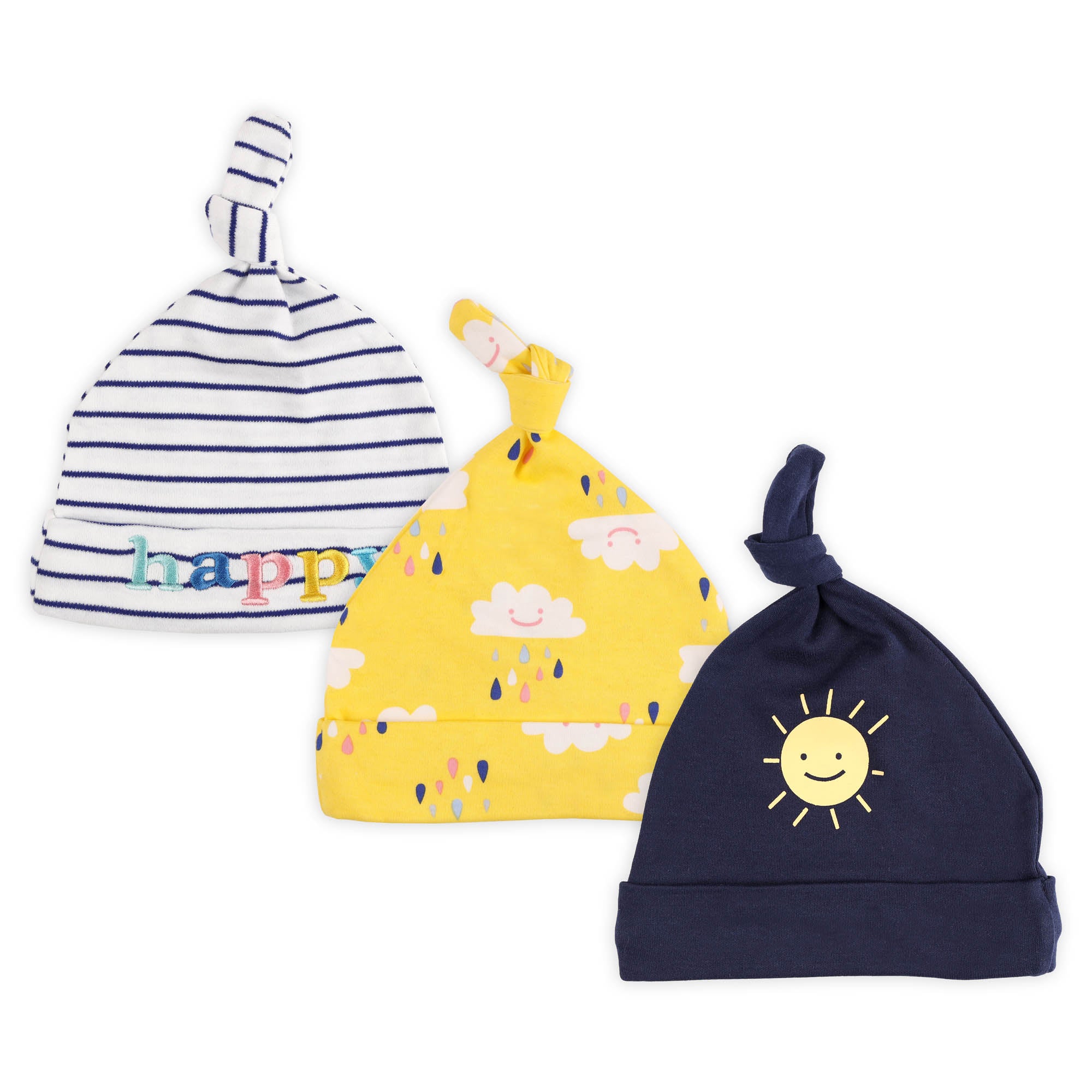 Kicks & Crawl- Happy Clouds Knotted Caps - Pack of 3