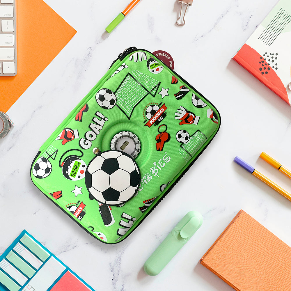 Footie In Scoobies Time Pencil Case  |  In-built Watch  |  Sporty Green Design