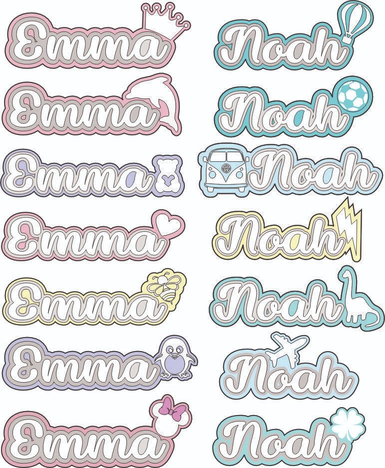 3 Layer Name Plaque- Silver White with Multiple Motif