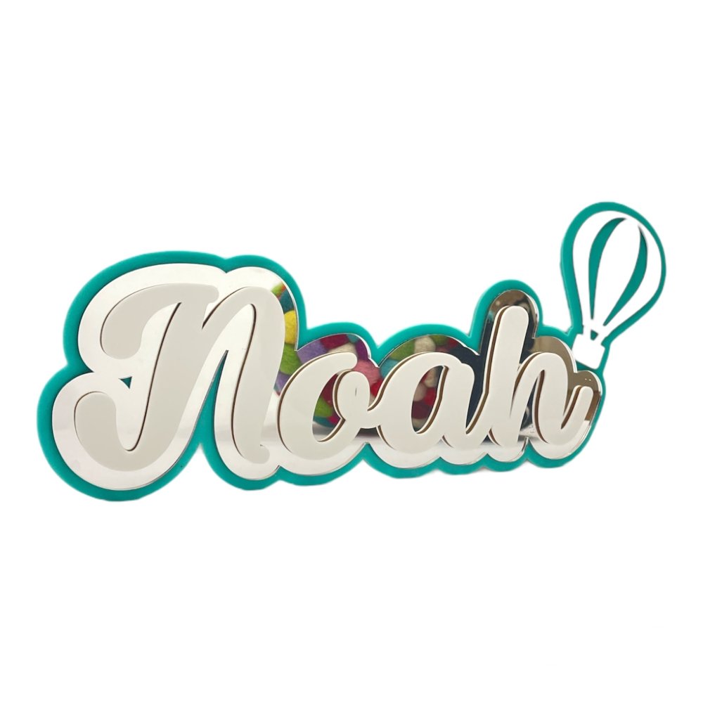 3 Layer Name Plaque- Silver White with Multiple Motif