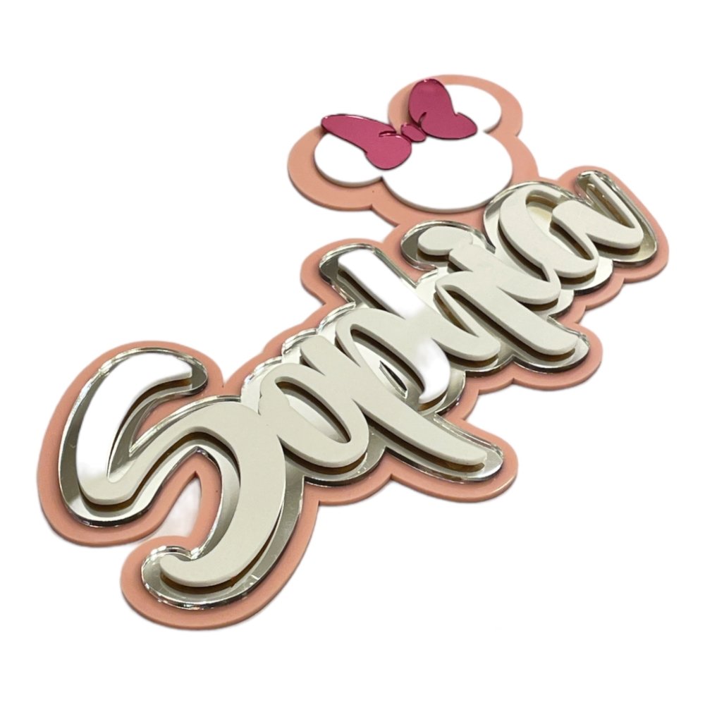 3 Layer Name Plaque- Silver White with Multiple Motif