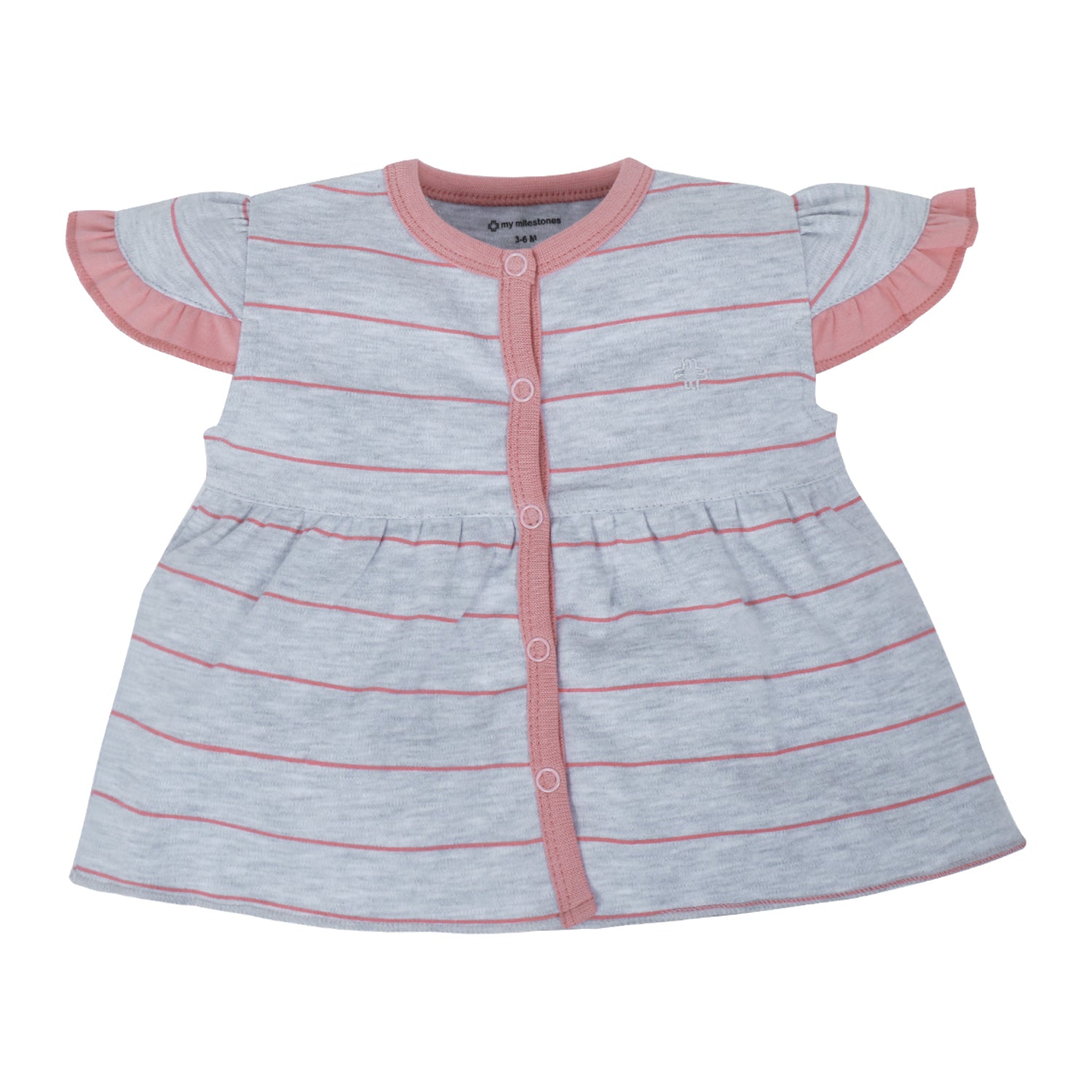 My Milestones T-shirt Half Sleeve Girls White / Grey Stripes-2Pc Pack
