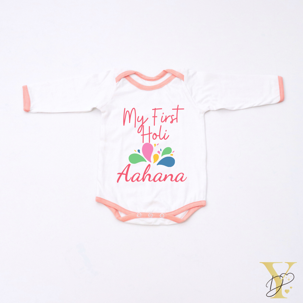 My First Holi Bodysuit (Peach Love) - Half/Full Sleeves