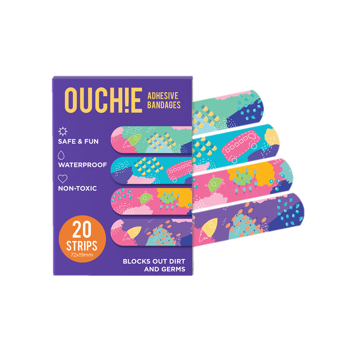 'Ouchie Kids Bandages' 20-Pack (Purple)