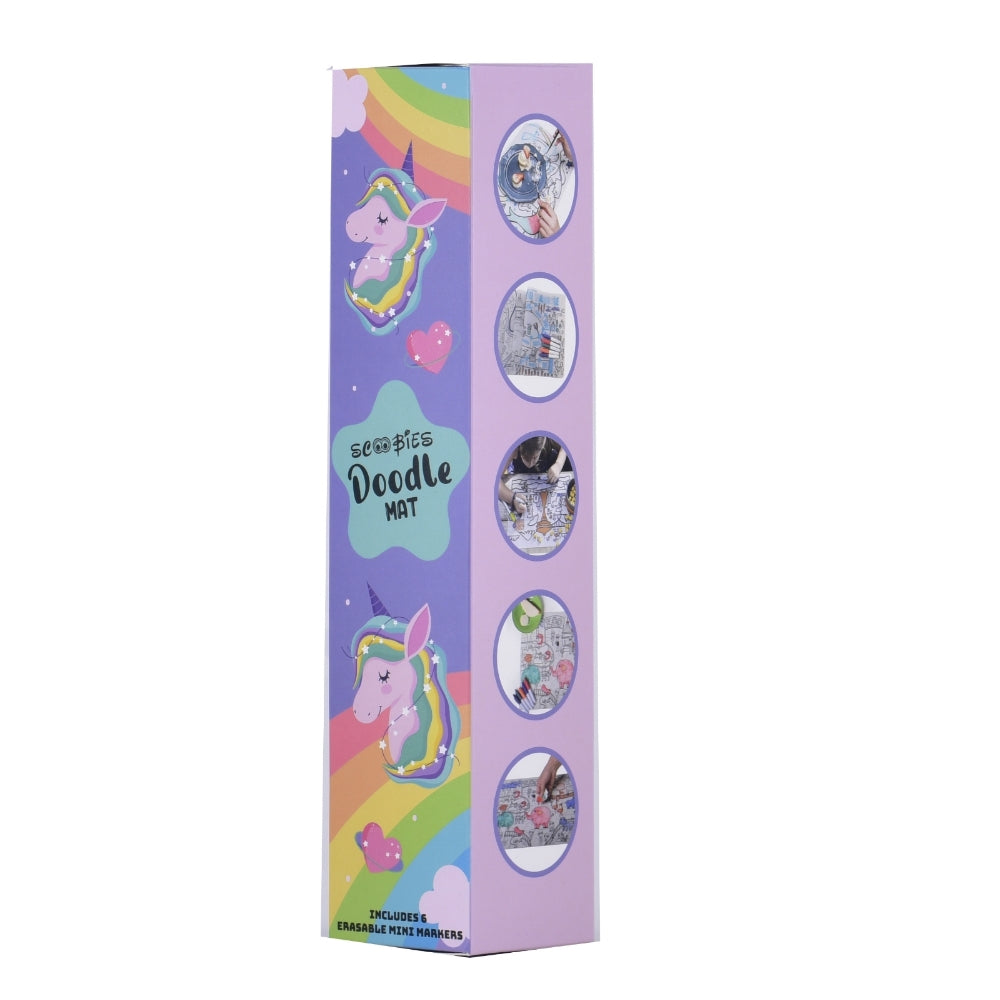 Unicorn Doodle Mat | With 6 Dry-Erase & Washable Markers | DIY Creative Learning | Reusable Silicone Quality