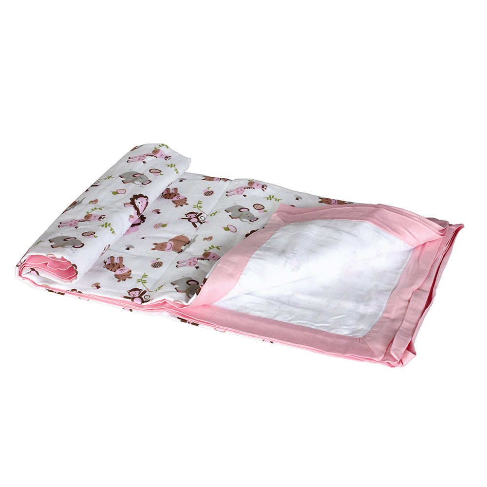 My Milestones 100% Cotton Muslin Baby Blanket - 6 Layered (43x43 inches) - Zoo Print Pink