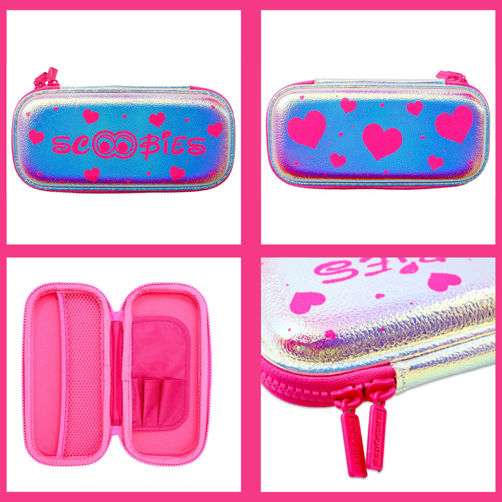 Scoobies Heart is Pink Holographic Pencil Case | With Separate Pens Slot | Premium EVA Quality | Multi-Use Pouch