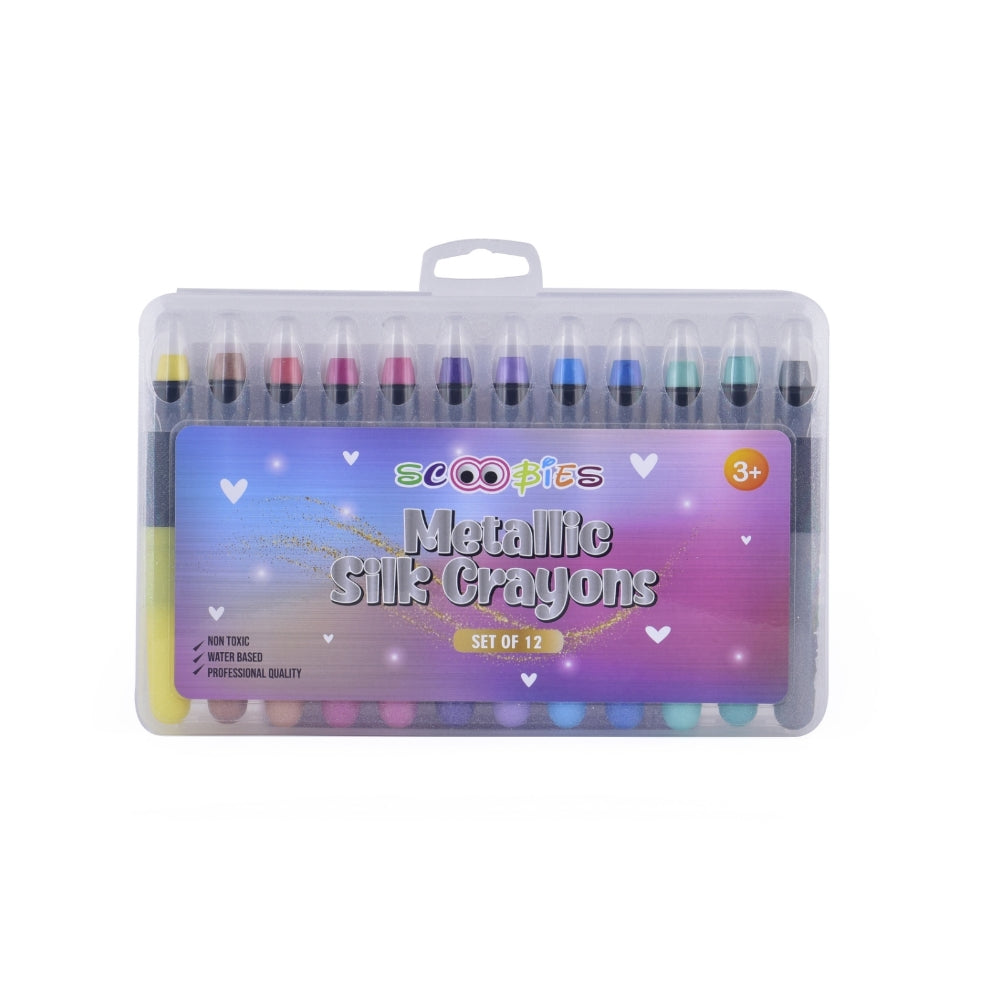 Metallic Silk Crayons | Water Soluable | 12 Flamboyant Shades | Vivid DIY Art & Craft | Safe & Skin Friendly