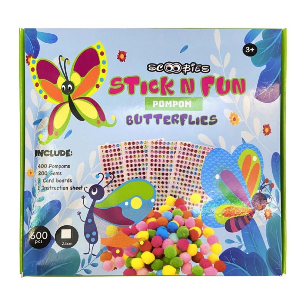 Scoobies Stick N Fun Pompom | Butterflies | 600 Pieces | DIY Decor | Educational Stick Puzzle Toy | kids DIY Joy Pack | Gift for kids