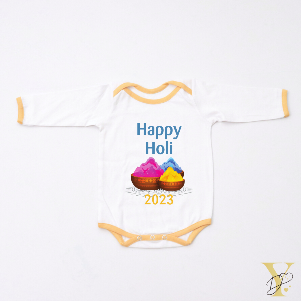 Happy Holi 2023 Bodysuit (Yellow Love) - Half/Full Sleeves<br> Delivery in Delhi & NCR only
