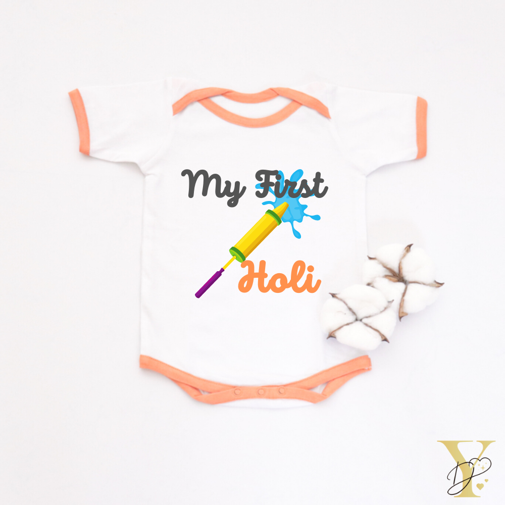 First Holi Bodysuit (Orange Love) - Half/Full Sleeves